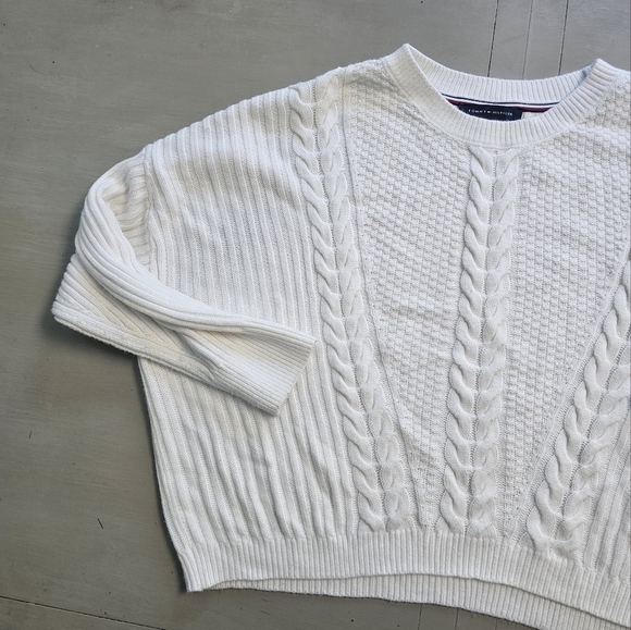 Tommy Hilfiger Cable Knit Sweater Oversized Cropped Xl - Picture 4 of 11